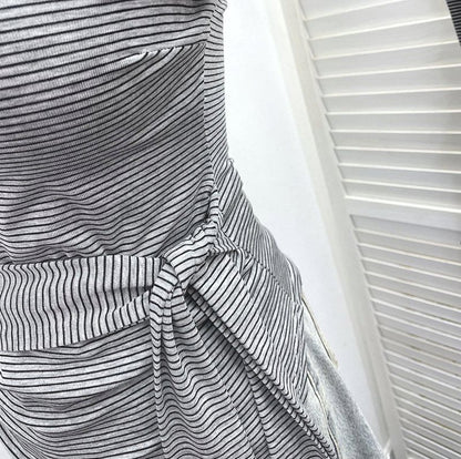Striped Ruffle Asymmetrical Padded Tube Top