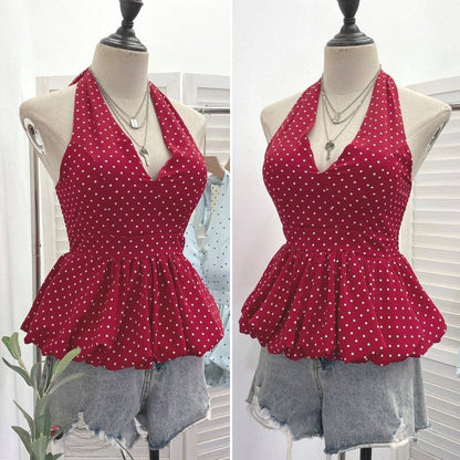 Halter Dotted Peplum Padded Top