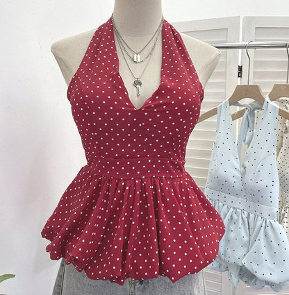 Halter Dotted Peplum Padded Top