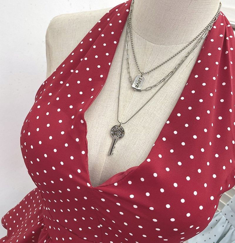 Halter Dotted Peplum Padded Top