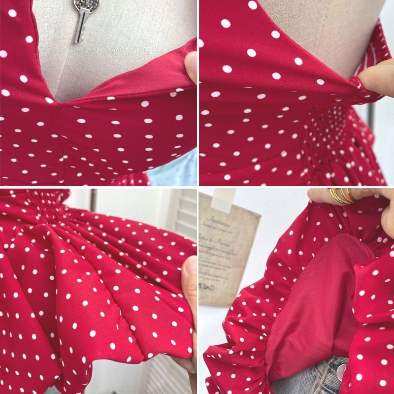 Halter Dotted Peplum Padded Top