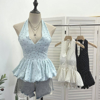 Halter Dotted Peplum Padded Top