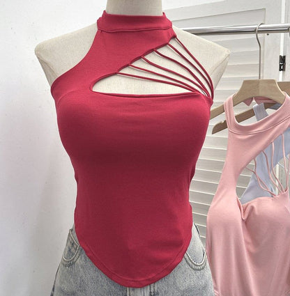 Mock Neck Cutout Strapped Padded Halter Top