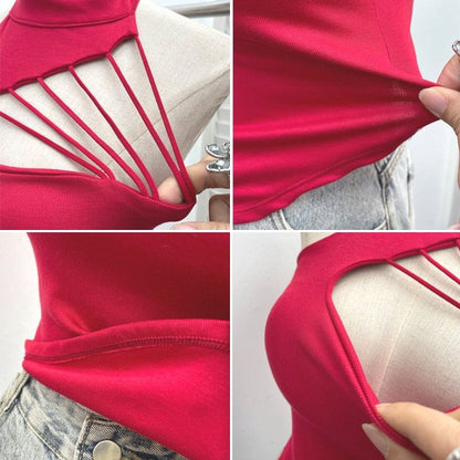 Mock Neck Cutout Strapped Padded Halter Top