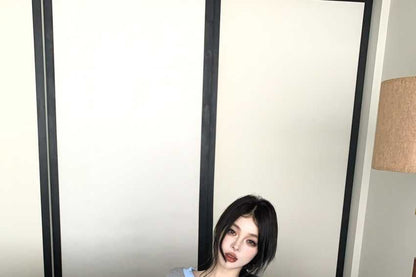 Contrast Trim Off-Shoulder Long Sleeve Tee
