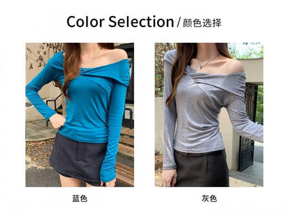 Off-Shoulder Long Sleeve Slim Fit Tee