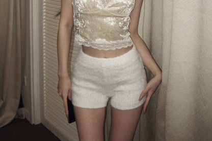 Velvet V-Neck Lace Trim Crop Camisole