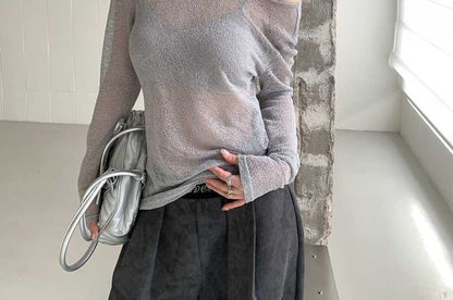 Crop Camisole & Off-Shoulder Mesh Top Set