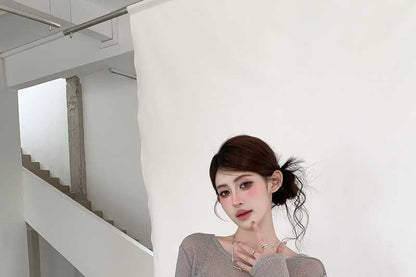Crop Camisole & Off-Shoulder Mesh Top Set