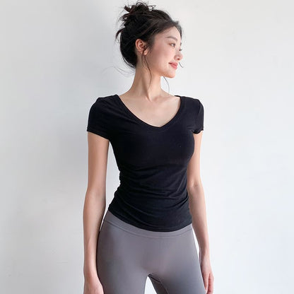 Short Sleeve V-Neck Plain T-Shirt