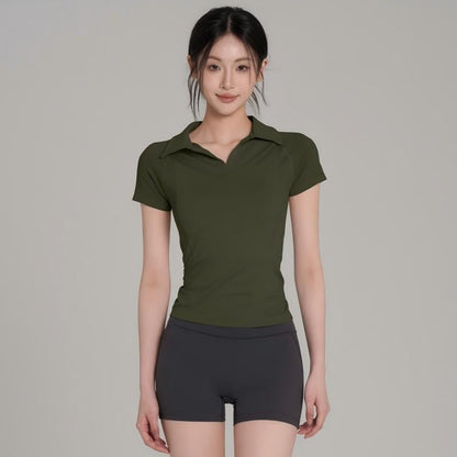 Short Sleeve Open Placket Plain Polo Shirt