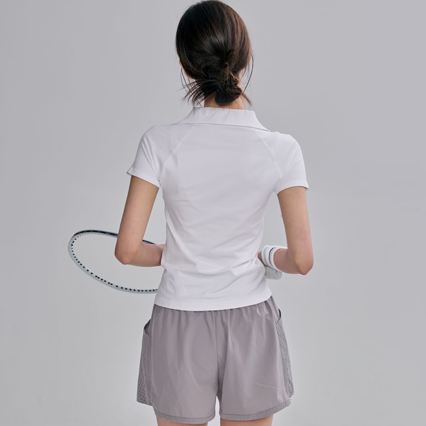 Short Sleeve Open Placket Plain Polo Shirt