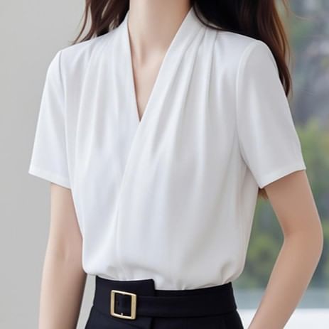 V-Neck Short Sleeve Essential Blouse