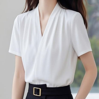 V-Neck Short Sleeve Essential Blouse