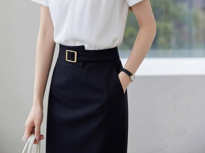 V-Neck Short Sleeve Essential Blouse