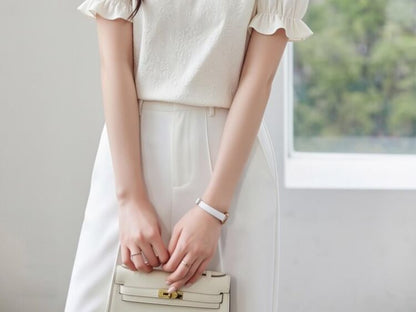 Stand Collar Frog Button Short Sleeve Top