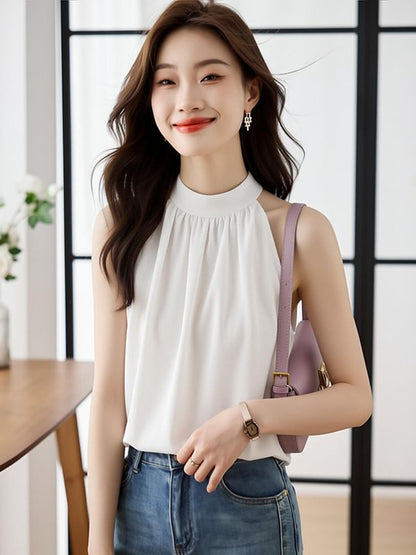 Sleeveless Crewneck Basic Blouse