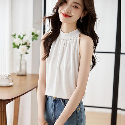 Sleeveless Crewneck Basic Blouse