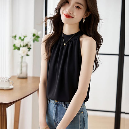 Sleeveless Crewneck Basic Blouse