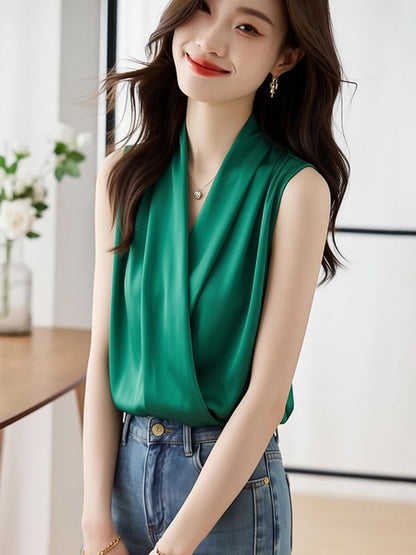 V-Neck Sleeveless Simple Blouse