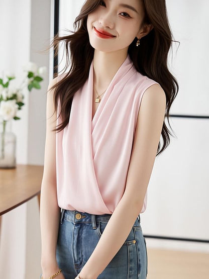 V-Neck Sleeveless Simple Blouse