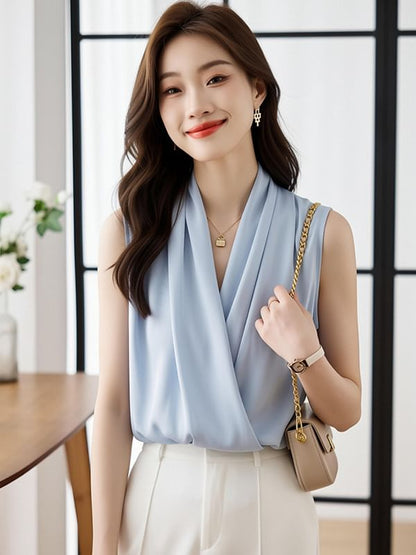 V-Neck Sleeveless Simple Blouse