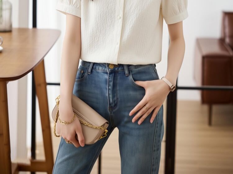 Collared Button-Up Short Sleeve Blouse