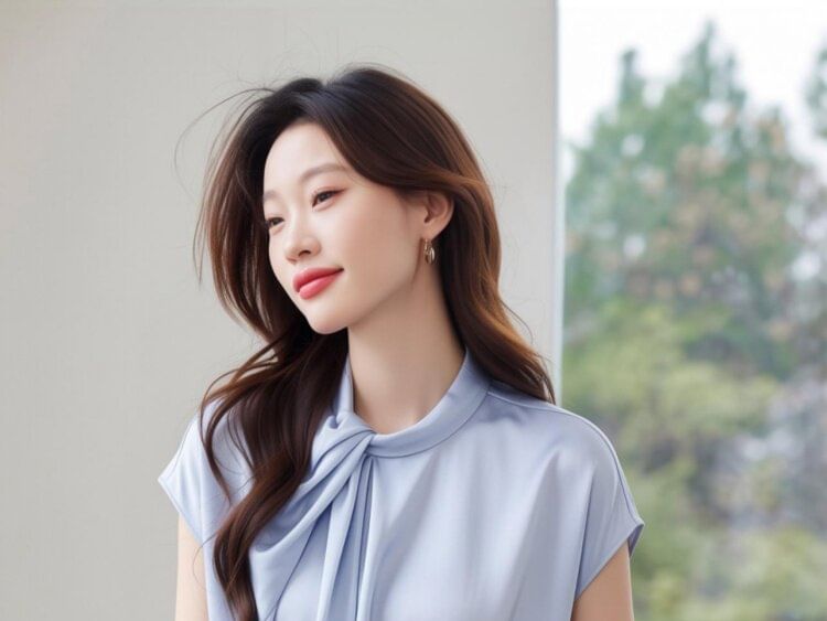 Tie Neck Cap Sleeve Simple Blouse