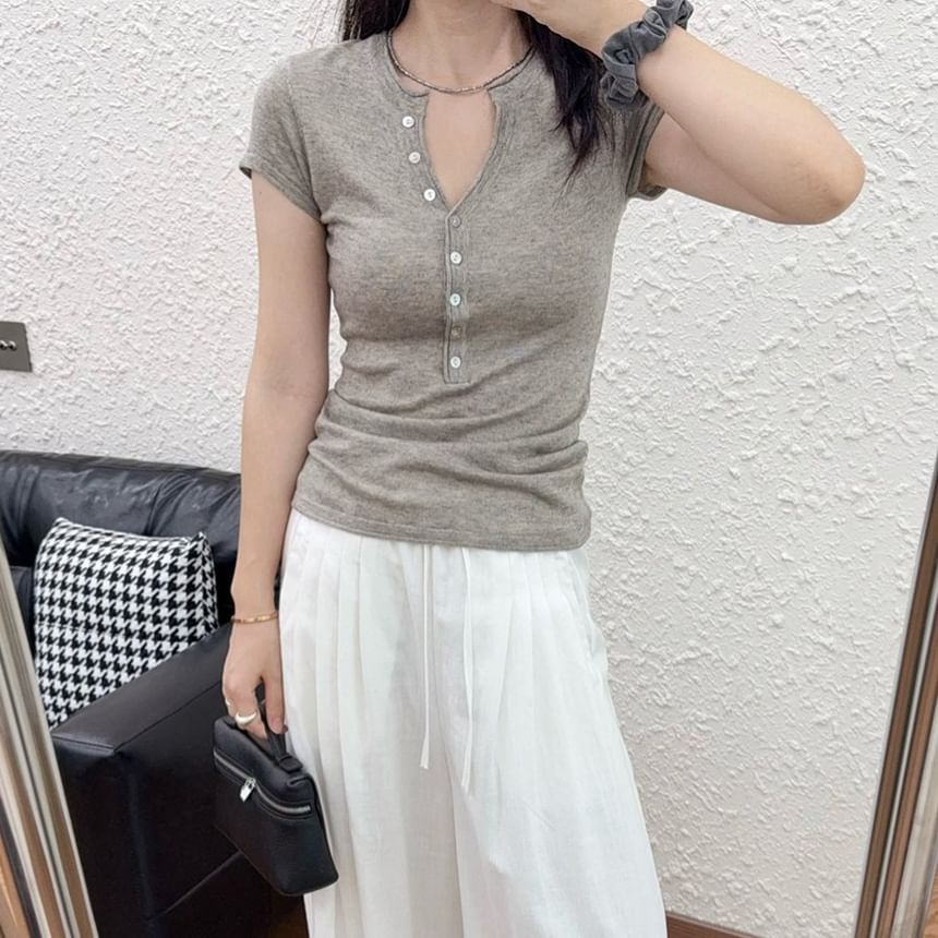 Henley Short Sleeve Basic Knit Top
