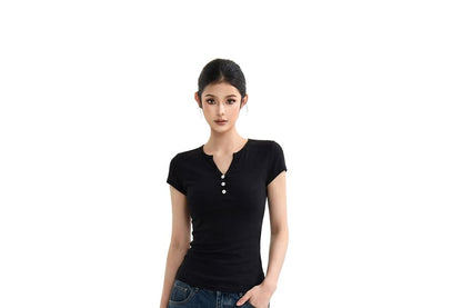 Notch Neck Slim Fit T-Shirt Short Sleeve