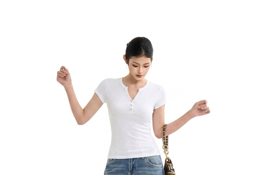 Notch Neck Slim Fit T-Shirt Short Sleeve