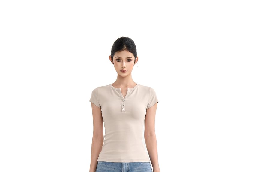 Notch Neck Slim Fit T-Shirt Short Sleeve