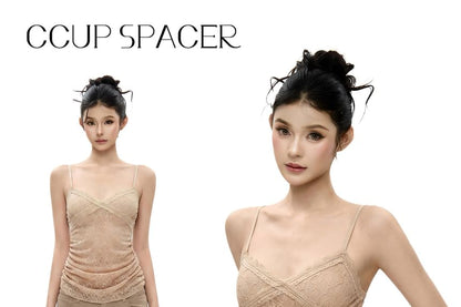 Ruched Lace Crop Camisole Top V-Neck Slim