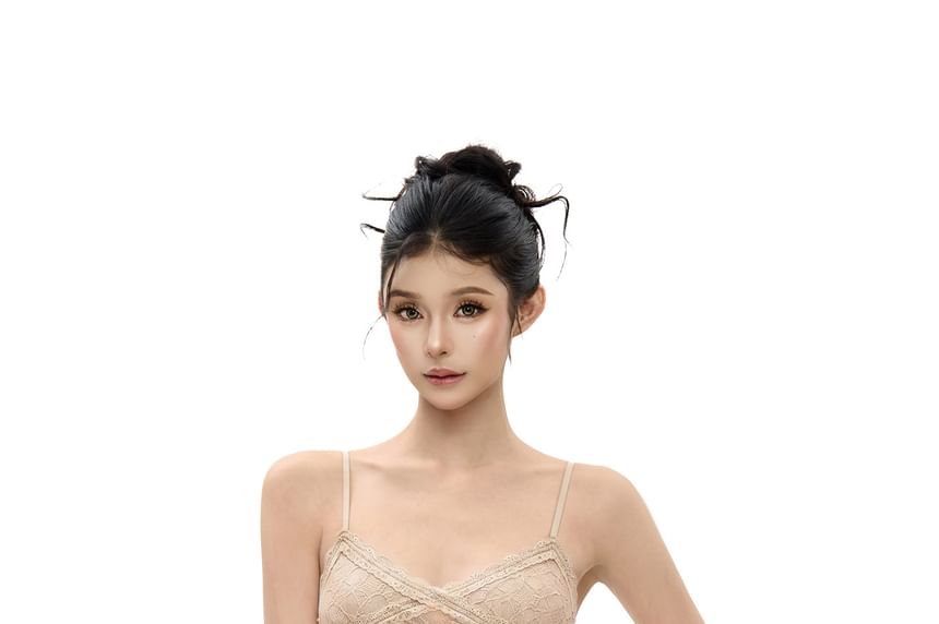 Ruched Lace Crop Camisole Top V-Neck Slim