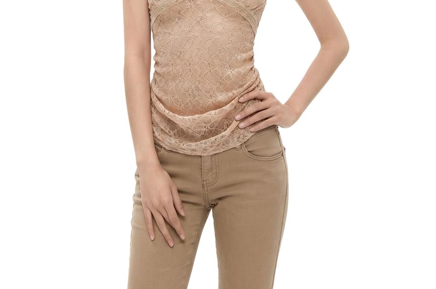 Ruched Lace Crop Camisole Top V-Neck Slim