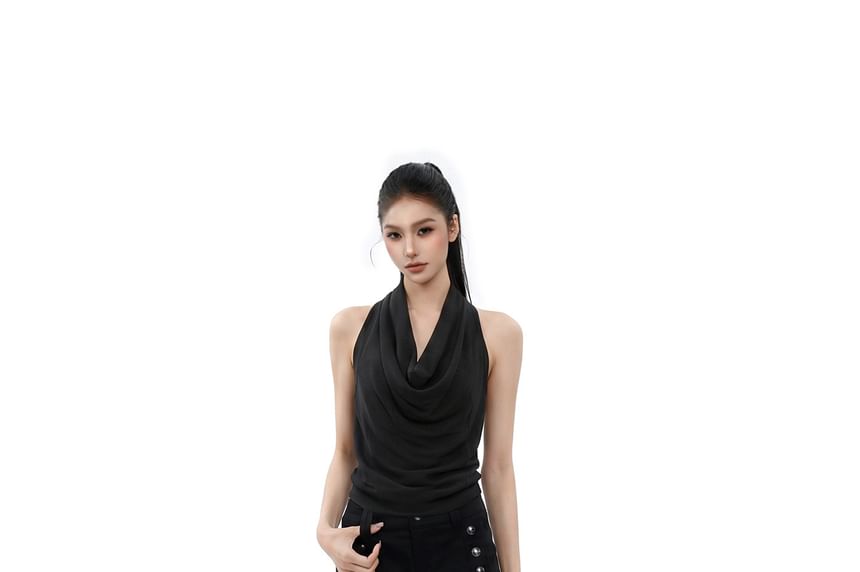 Open Back Crop Top with Halter Cowl Neck