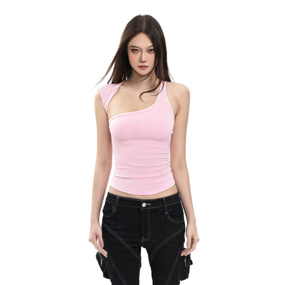 Asymmetrical Neck Crop Tank Top Slim Fit