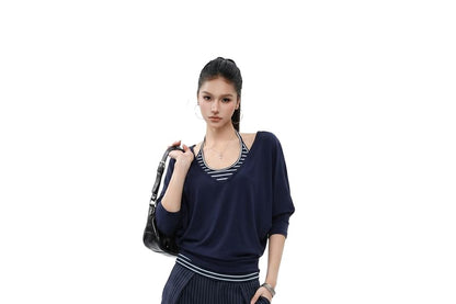 Halter Neck Striped Top Set with T-Shirt