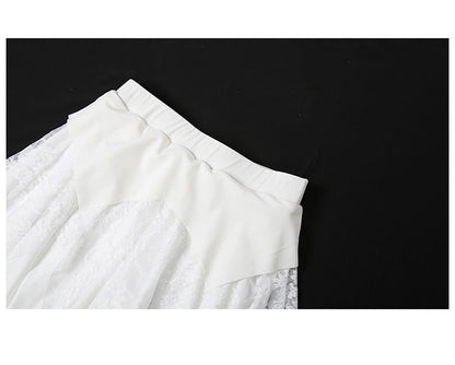 Mid Rise Asymmetrical Lace Panel A-Line Skirt