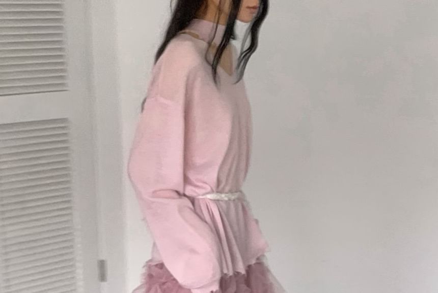 Mid Rise Plain Ruffle Maxi Tiered Skirt
