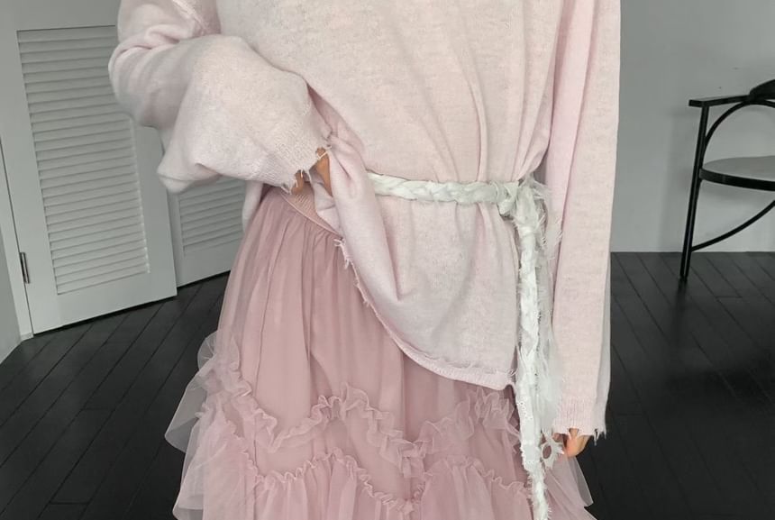 Mid Rise Plain Ruffle Maxi Tiered Skirt