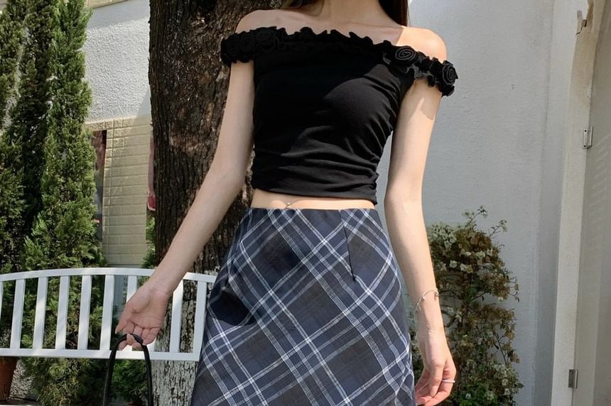 Mid Waist Plaid Sheer A-Line Skirt