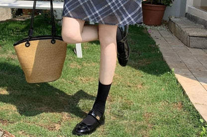 Mid Waist Plaid Sheer A-Line Skirt