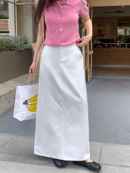 Mid Waist Plain Maxi Skirt