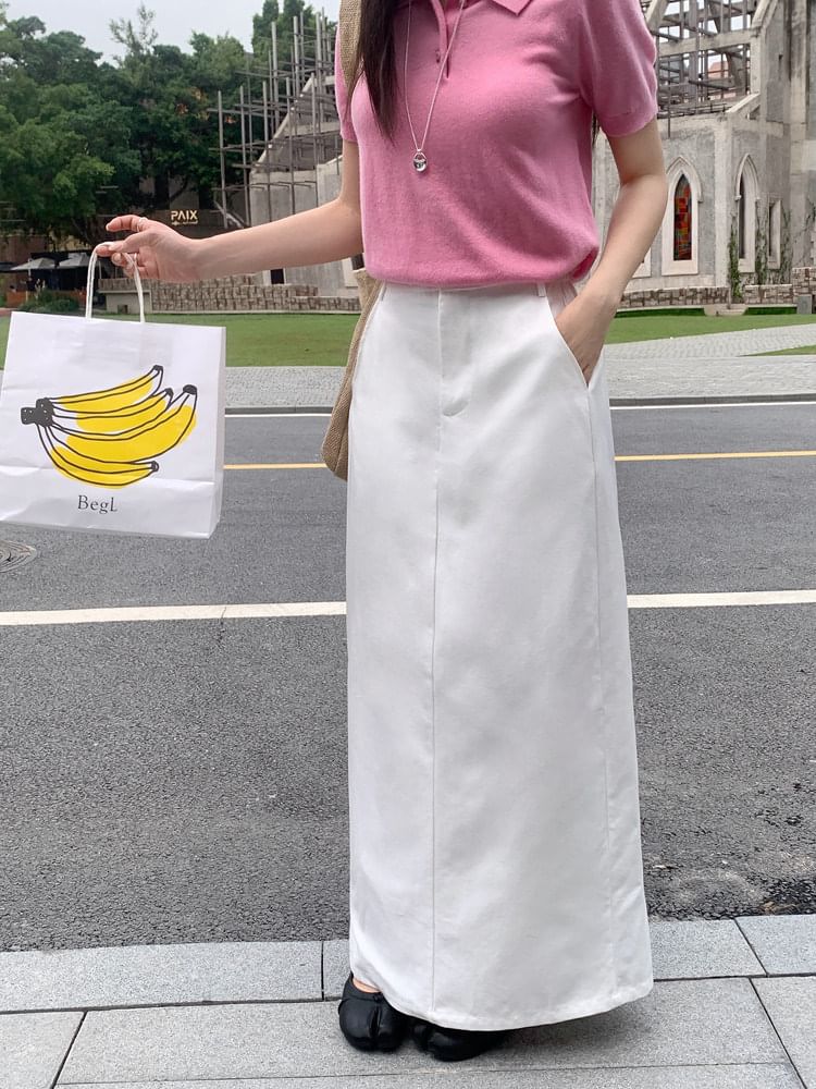 Mid Waist Plain Maxi Skirt