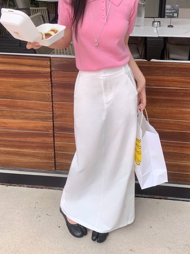 Mid Waist Plain Maxi Skirt