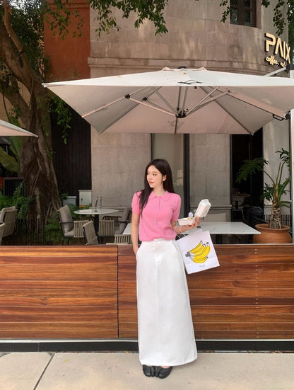 Mid Waist Plain Maxi Skirt
