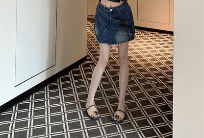 Mid Waist Denim Mini Overlay Skirt