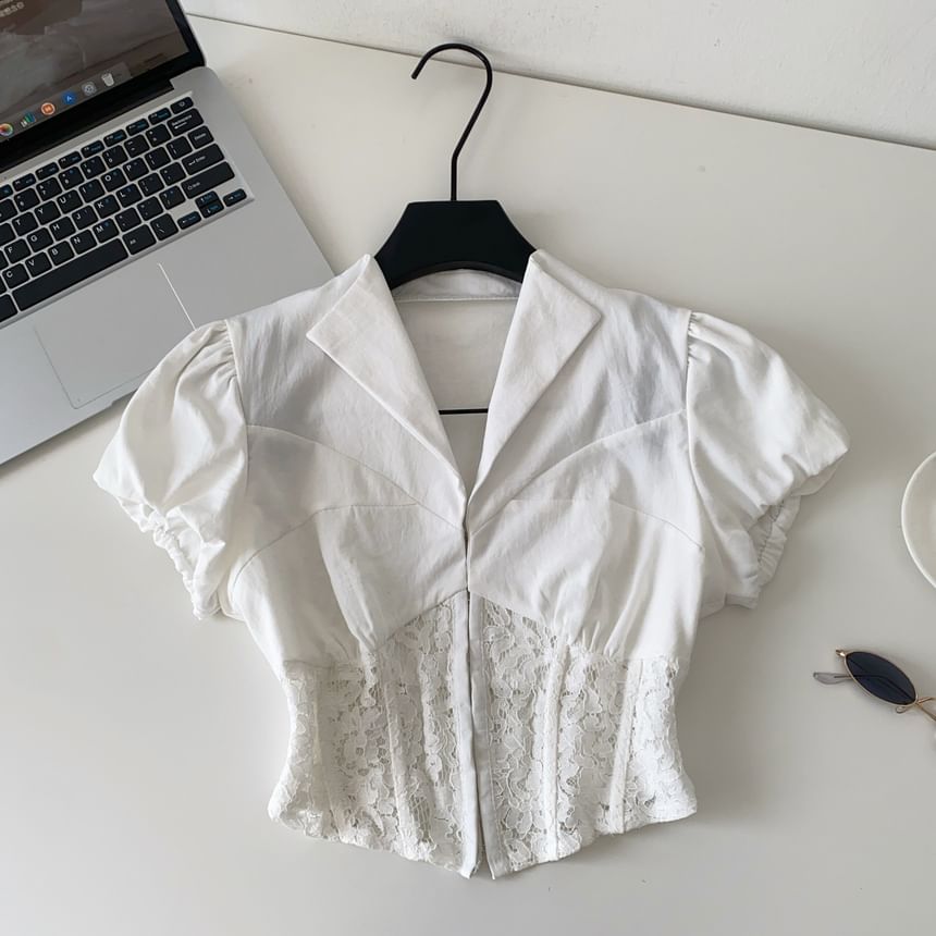 Short-Sleeve Lace Corset Crop Shirt