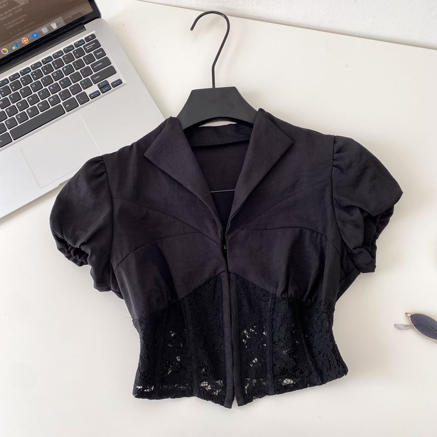 Short-Sleeve Lace Corset Crop Shirt